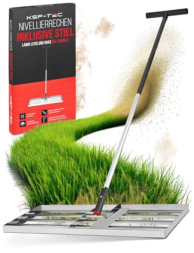 KSP-Tec - Rasen-Nivellierungsrechen – Rasennivellierwerkzeug -Rasen Sanden Harke - Rechen, Edelstahl - 75x35cm