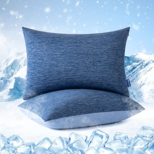 MIULEE 2er Set Kühlender Kissenbezug Atmungsaktiv Kühlkissenbezug für heiße Sommernächte Arc-Chill & Bambusfaser Doppeldesign Kühlkissen Kissenhülle hautfreundliche Kopfkissenbezüge 40x80 cm Blau
