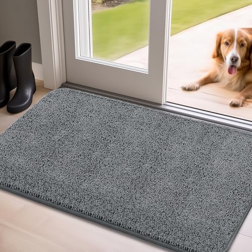 Mibao Fußmatte Innen 60 x 90 cm, Schmutzfangmatte für den Eingangsbereich, Türmatte, rutschfeste, Super Saugfähige Willkommen Matte Teppich für Haustür, Hintertür, Schuhe und Pfoten, Grau