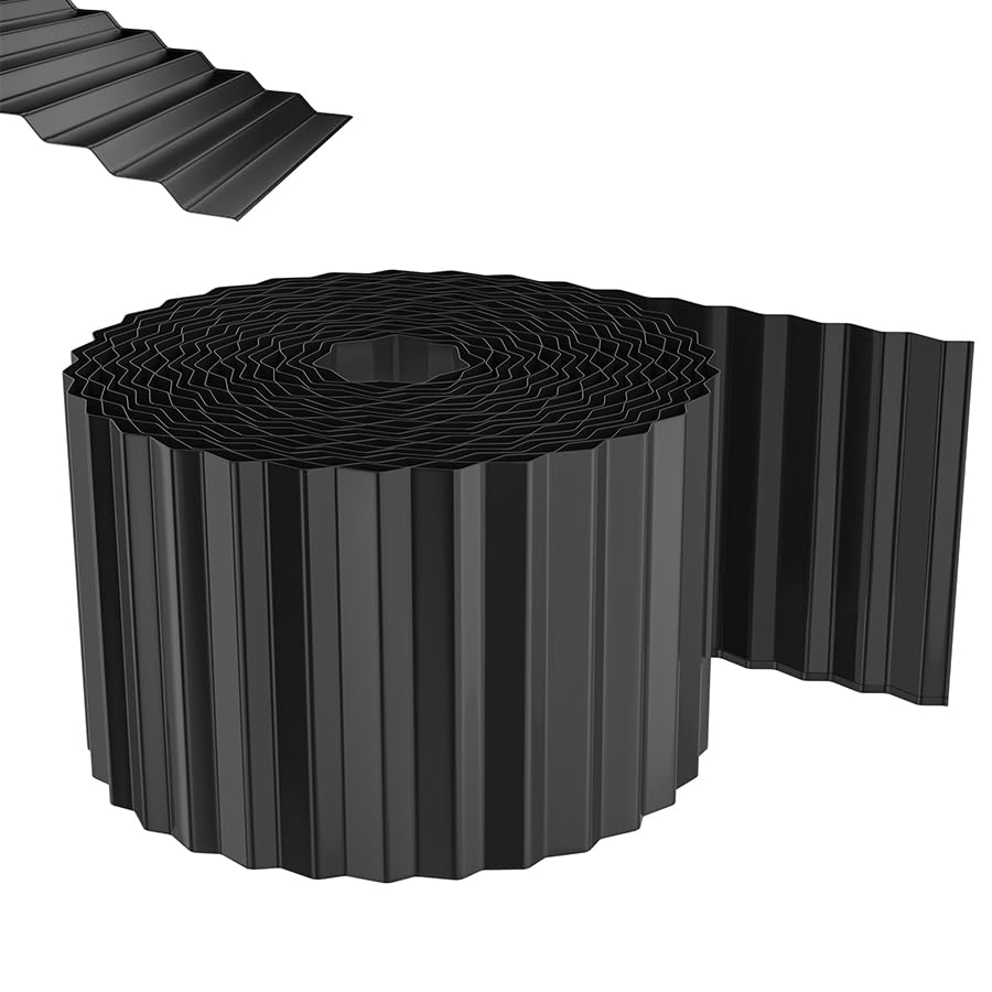 Aufun Rasenkante Metall 15m, Wellen verzinkt Beetbegrenzung, 15cm Höhe, Raseneinfassung Ideal für Rasenbegrenzung, flexibel Beetumrandung für Gartenliebhaber und Landschaftsgestaltung, Anthrazit