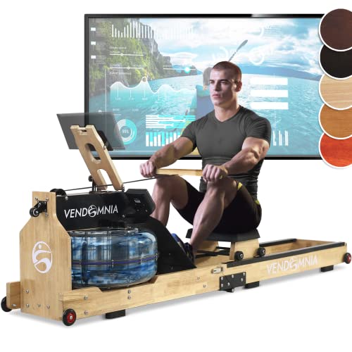Wasser Rudergerät für Zuhause, Water Tank Fitnessgerät, Rower klappbar aus Massivholz mit LCD Display & Tablet Halterung für das Heimtraining und Cardio, Farben: Eiche, Esche, Nussbaum, Buche, Schwarz