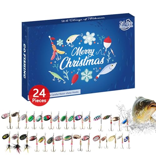 Angler Urlaubskalender, tägliche Angelleckereien, benutzerdefinierte Angelgeschenke, Angelausrüstungskalender, kreativer Adventskalender, Countdown für Angelbegeisterte Urlaubsköder Set, einzigartige