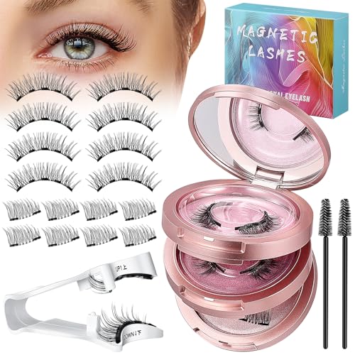 Zeawavsl 4 Paar Magnetische Wimpern, Kein Eyeliner Erforderlich, 3D-NatüRlicher Look – Wiederverwendbar Und Wasserfest – Wird Mit Clip Und Pinsel Geliefert – Geeignet FüR AlltäGliches Make-Up (Pink)