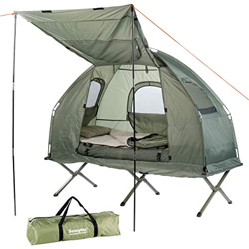 Semptec Urban Survival Technology Zeltbett: 4in1-Zelt mit Feldbett, Winter-Schlafsack, Matratze und Sonnenschutz (Zelt mit integrierter Matratze, Zeltliege 2 Personen, Insektenschutz)