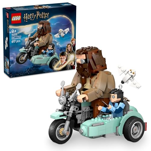 LEGO Harry Potter Hagrids und Harrys Motorradtour, bewegliches Motorrad Spielzeug mit Beiwagen & Hedwig Minifigur, Geburtstagsgeschenk für Zauberwelt Fans, Jungen und Mädchen ab 9 Jahren 76443
