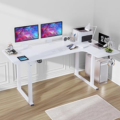 Dripex Schreibtisch höhenverstellbar elektrisch 160x110cm, L-förmiger höhenverstellbar mit Dual Motor, Eckschreibtisch Standing Desk mit 4 Beinen für Super Stabilität, Spleißbrett, weiß