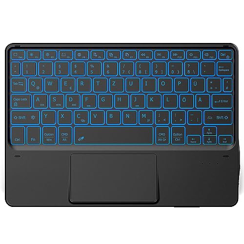 CACOE Tastatur mit Touchpad, QWERTZ Tastatur Kabellose mit 7 Farben Beleuchtete kompatibel mit iPad, Android Tablet, Windows, 10 Zoll Schwarz