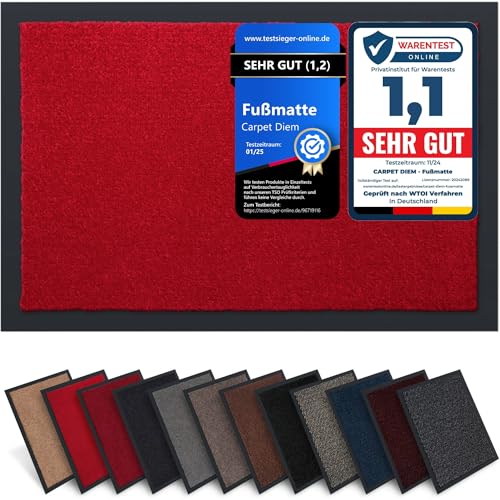 Carpet Diem Fußmatte, einfach sauber I Schmutzfangmatte Eingangsbereich - Fussmatte Innen & Außen, rutschfeste Türmatte, Schmutzfang Teppich für Haustür I Fußabtreter in Rot 80x120 cm
