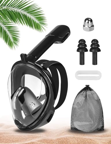 USHOP Schnorchelmaske Vollmaske,CO2-Sicher,Anti-Beschlag,180-Grad-Sicht Anti-Fog Tauchmaske mit Sportkameras Kompatible,Schnorchelmaske für Erwachsene,Tauchmaske Vollmaske