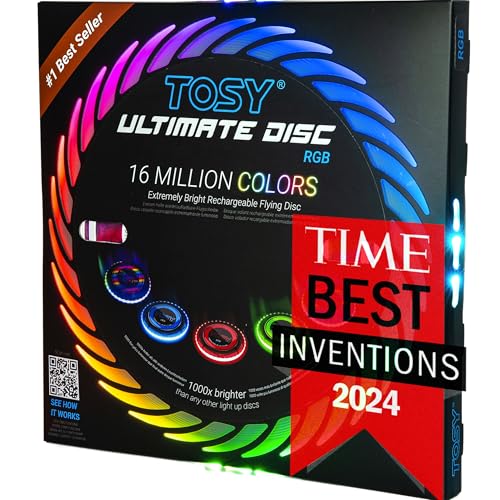 TOSY Flying Disc – 16 Millionen RGB-Farben oder 36 LEDs, Hell, Smart-Modi, automatisches Aufleuchten, wiederaufladbar, Geburtstags, Ostern, Männer/Jungen/Kinder, 175g Frisbee