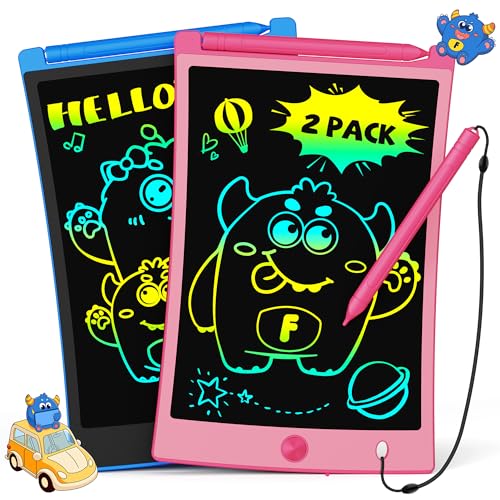 TEKFUN 2 Stück LCD Schreibtafel Kinder Zeichenbrett 8,5 Zoll Bildschirm Umweltfreundlich Bunten Maltafel Zaubertafel mit Lanyard, Lernspielzeug Geschenke für 3 4 5 6 7 Mädchen Jungen (Rosa+Blau)