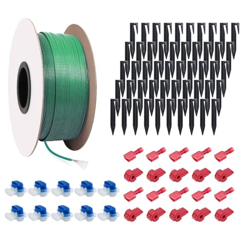 100m Universal Begrenzungskabel für Mähroboter + 50 Erdnägel + 10 Kabelverbinder + 10 Anschlussklemmen, Begrenzungsdraht für Rasenmäher, Kompatibel mit Bosch, Gardena, Husqvarna, Stihl usw