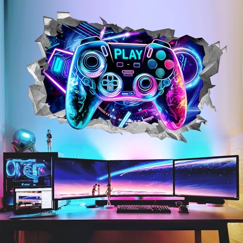 wondever Wandtattoo 3D Junge Gamer Wandaufkleber Videospiel Gaming Zimmer Controller Wandsticker Wanddeko für Kinderzimmer Jungen Schlafzimmer Spielzimmer