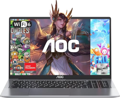 AOC 16,1 Zoll Laptop AMD Ryzen7 5700U,bis zu 4.3GHz,RAM 16 GB DDR4 512 GB NVMe SSD, Tastatur mit Hintergrundbeleuchtung Computer,WiFi6,HDMI,1920 * 1080 FHD Computer,Metallgehäuse