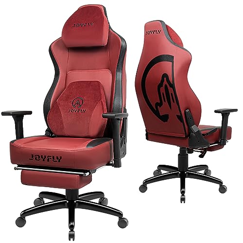 JOYFLY Gaming Stuhl 200kg Belastbarkeit Ergonomischer Gamer Stuhl mit Verdickter Sitz Seat Height Adjustable Swivel Gaming Stuhl mit Fußstütze Racing Style Gaming Sessel für Erwachsene Rot