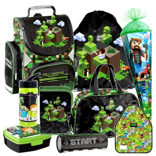 Games Play Pixel 9 Teile Set Tornister Ranzen Schulranzen Tasche Federmappe Rucksack Schultüte 85 cm mit Sticker-von-Kids4shop Schulrucksack