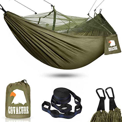 COVACURE Hängematte Outdoor Hängematte mit Moskitonetz - 260 x 130 cm Ultraleicht Hammock Reise Gadgets für Camping Garten Survival Wander