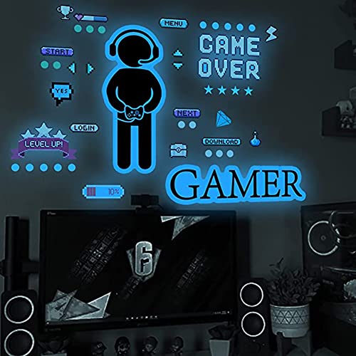 DAXIAO Wandtattoo Jugendzimmer Junge Gamer, Selbstklebend Leuchtsticker Wandsticker Gamer Jungen, Gamer Controller Leuchtend Wandaufkleber,Gaming Wanddeko für Teenager Schlafzimmer Geschenk