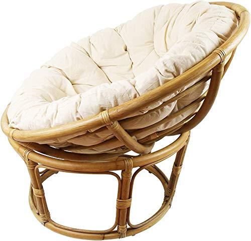 Dekoleidenschaft Papasan-Sessel aus Rattan, braun, inkl. Kissen aus Baumwolle, beige, Rexalsessel Korbsessel Liegesessel