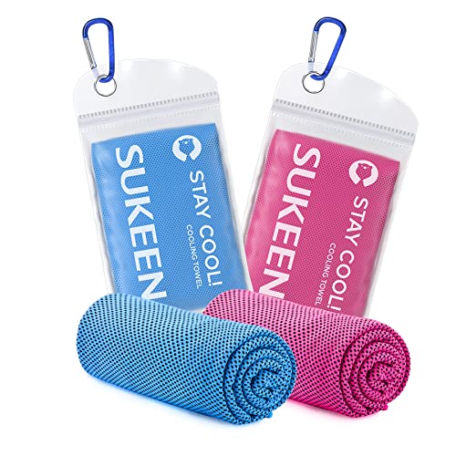 Sukeen Kühlendes Handtuch, 2er Set Kühlhandtuch Cool Towel, Gym Handtuch, Eishandtuch Kühltuch Hals, Kühlendes Handuch Mikrosfaser, Kühlendes Sporthandtuch für Yoga, Strand, Golf, Camping (100x30cm)