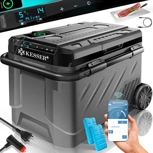 KESSER® Kompressor Kühlbox elektrisch 41 Liter | Camping Gefrierbox mit LED-Touch| Mit APP-Steuerung & Kühlakkus USB-Anschluss 12/24 V 230V | Kühlschrank Kühlung bis -20 °C für Auto LKW Grau