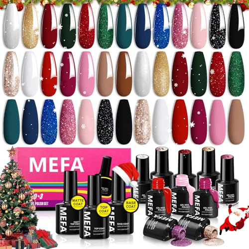 MEFA UV Nagellack Set, Shellac Gel Nagellack 20+3-Gel Nagellack Uv Rot Nude Pink Grün Glitzer -Glossy&Matte Top Base Coat-Soak Off Uv Gel Nagellack,UV-LED Uv Lack,Gellack Uv für Maniküre Salon