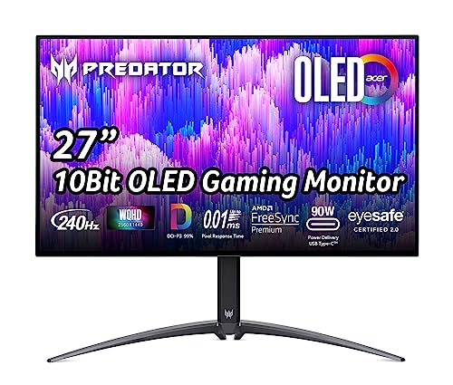 Acer Predator X27U Gaming Monitor 27 Zoll (69 cm Bildschirm) WQHD, 240Hz DP/Type-C, 144Hz HDMI, 0.03ms (GTG), 2xHDMI 2.0, DP 1.4, höhenverstellbar, drehbar, FreeSync Premium, Schwarz