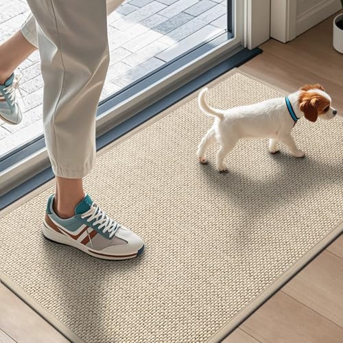 LEKEEPGO Fussmatte Innen 43 x 75 cm, rutschfest Fußmatte, waschbar Schmutzfangmatte, Dünn Türmatte Saugstarke Eingangsteppich, Sauberlaufmatte, Eingangsmatte für Innenbereich, Khaki