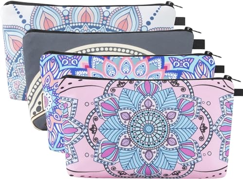 Kleine Kosmetiktasche, Banaone 4 Stück Mandala Blumen Muster Kosmetiktaschen, wasserdichte Reise Kulturbeutel Multifunktions-Aufbewahrungstasche für Frauen Mädchen