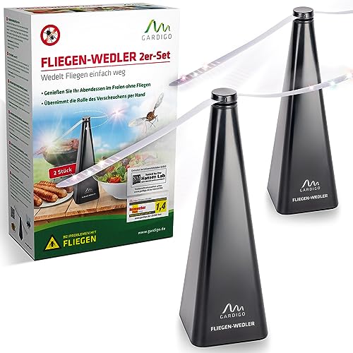 GARDIGO® Fliegenwedler - 2er Set | Fliegenabwehr für den Tisch, Terrasse und Restaurant | Insektenschutz, Insekten Vertreiber | Fliegenventilator zum Fliegen verscheuchen | Fliegenvertreiber