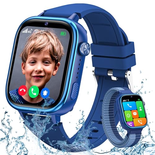 TotsyFun 4G Smartwatch Kinder, IP68 Wasserdicht Smartwatch mit GPS, SOS, Telefon, HD Videoanruf, Voice Chat, Schulmodus, Schrittzähler, Wecker, Schlafen, Kinderuhr für Mädchen und Jungen, Blau