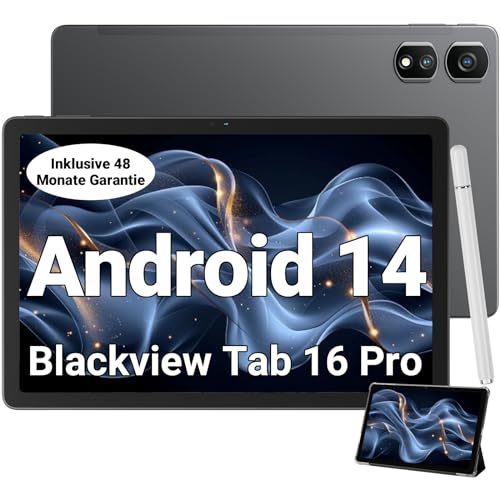 Blackview Tab 16 Pro Tablet Android 14, 16GB RAM + 256GB ROM (1TB TF) Gaming Tablet, Großes Display 11 Zoll Tablets, Simlockfrei Ohne Vertrag, 4G Dual SIM Tablet PC, inkl Stift und Hülle