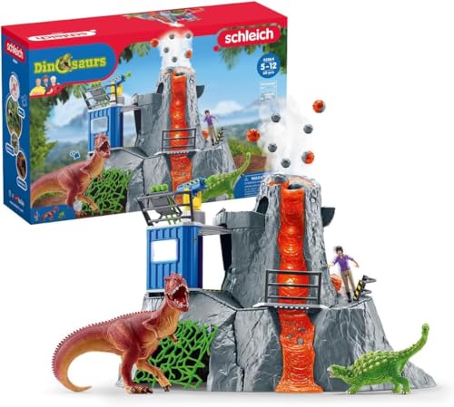 schleich DINOSAURS | Große Vulkan Expedition 42564 | Set inkl. Vulkan mit Ausbruchsfunktion, Yuki, 2 Dino Figuren | tolles Geschenk für Mädchen und Jungen | Dinosaurier Spielzeug ab 3 Jahre | 60 Teile