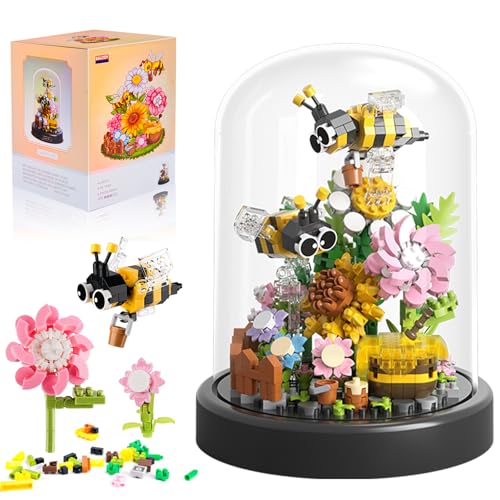 HGRGHH Blumen Bausteine Set, 588 Stück Biene Blumen Micro Mini Baustein Set, Blumen Insekten Klemmbausteine mit Staubdichter Kuppel und Sockel, Geschenk für Mädchen ab 6 Jahren und Erwachsene