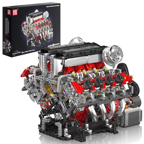 Mould King 10130 Technik V8 Motor Bausatz Bausteine F488 Auto Motor Modell Klemmbausteine Simulation Motors mit Funktionsfähiges Engine Kit für Erwachsene(2718 Teile)