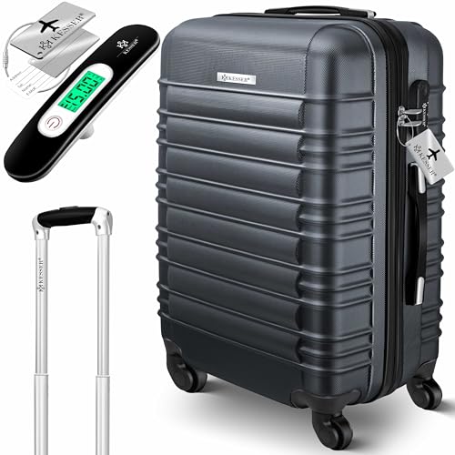 KESSER® Reisekoffer Mittlerer Hartschalen-Koffer Inkl. Kofferwaage + Gepäckanhänger | Trolley Gepäck Rollkoffer Zahlenschloss 4 Rollen ABS-Hartschale Teleskopgriff (66x45x28cm / 84 Liter Anthrazit)