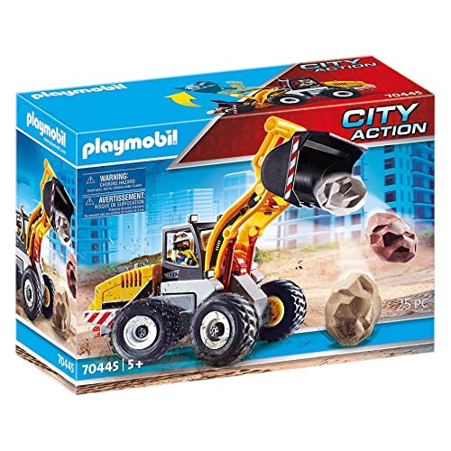 PLAYMOBIL City Action 70445 Construction Front End Loader with Movable Bucket with handle for moving and fixing the shovel, Toy for Children Ages 5+