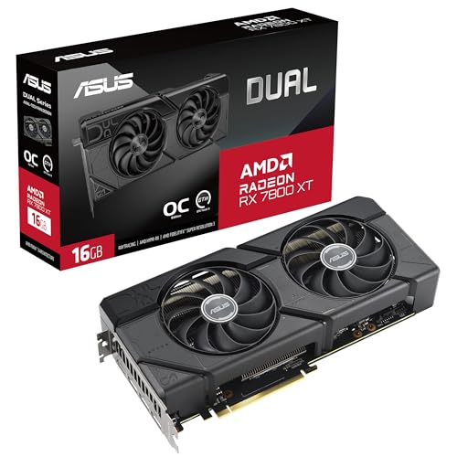 ASUS Dual Radeon RX 7800 XT OC Edition 16GB GDDR6 Gaming Grafikkarte (AMD Radeon RX7800XT, PCIe 4.0, 1x HDMI 2.1, 3x DisplayPort 2.1, DUAL-RX7800XT-O16G, schwarz)