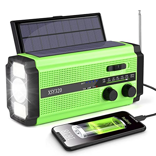 MILFECH Solar Radio, AM/FM Kurbelradio Tragbar Notfallradio mit 5000mAh Wiederaufladbare Batterie, 3 Modi LED Taschenlampe, LED Leselampe, SOS Alarm und Handkurbel Dynamo für Camping, Reisen (Grün)