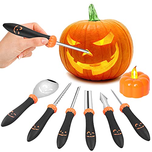 Halloween Kürbis Schnitzset, 6 Stück Kürbis Schnitzen Set Edelstahl Schnitzwerkzeug Kürbis für Kinder Halloween Dekoration DIY Pumpkin Carving Premium Edelstahlwerkzeug