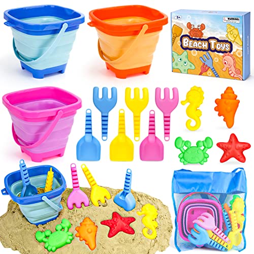 YIMORE Sandspielzeug Set, Reise Sandspielzeug mit Faltbarer Eimer Kinder, 14 PCS Sandkasten Strand Spielzeug für Kinder Jungen Mädchen