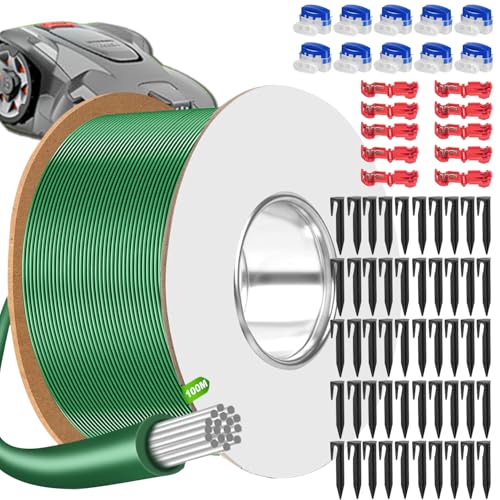 Yatosally 100m Begrenzungskabel Mähroboter + 50 Erdnägel + 10 Kabelverbinder + 10 Anschlussklemmen, Robustes Rasenroboter Kabelzubehör, Kompatibel mit Husqvarna, Bosch, Worx, Gardena, und mehr