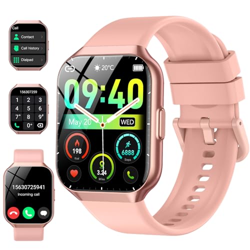 CASCHO Smartwatch Damen Herren mit Telefonfunktion, 1,96' Zoll Touchscreen Fitnessuhr, IP68 Wasserdicht Fitnessuhr mit Herzfrequenzmonitor Schlafmonitor Schrittzähler, Sportuhr für iOS Android