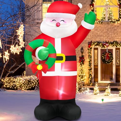 Danxilu 183 cm Aufblasbare Weihnachts Dekoration für Draußen mit Integrierten LED-Lichtern Aufblasbarer Weihnachtsmann Aufblasbarer Weihnachtsmann Hofdekoration für Draußen Rasen Feiertags Party