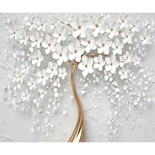 decomonkey Fototapete Blumen Baum 350x256 cm XL Tapete Fototapeten Vlies Tapeten Vliestapete Wandtapete moderne Wandbild Wand Schlafzimmer Wohnzimmer Ornament Modern