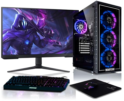 BEASTCOM Q5 | Gaming PC Set Bundle | AMD Ryzen 9 5900X 12X 4,80 GHz 24 Threads, NVIDIA RTX 5070 12GB, 32GB RAM, 1TB NVMe SSD, Monitor LED 27' + RGB Tastatur + Maus + Mauspad, HDMI, WLAN, Win 11