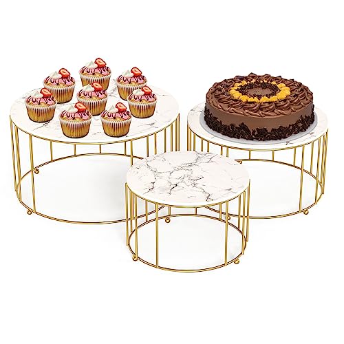 JUJOYBD Tortenständer 3 Etagen, Kuchenständer Rund 3er Set, Ausstellungsstand Gold, Tortenplatte mit Fuß Dessert-Ständer Cupcake Buffet für Hochzeit Geburtstag Silvester Party