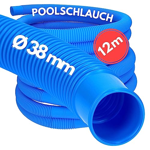 12 Meter Kalitec Poolschlauch 38mm, blau I Schwimmbadschlauch 38 mm I Schlauch Pool I Schlauch für Poolpumpe I flexibler Pumpenschlauch I Made in Germany I Formstabil I Trittfest