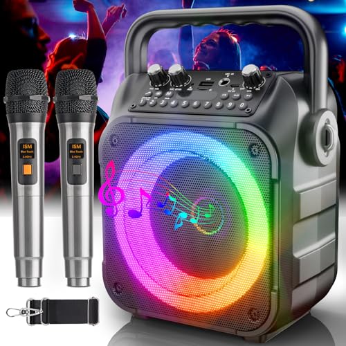 Karaoke Maschine mit 2 Karaoke Mikrofonen: Singingmate Karaoke Anlage mit 2 Mikrofonen für Erwachsene Kinder - Tragbare Bluetooth Party Karaoke Box - Mikrofon mit Lautsprecher