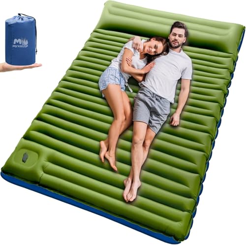 Myxslop Isomatte Selbstaufblasend, 12CM Doppel Camping Matratze, Ultraleicht Luftmatratze Schlafmatte für 2 Personen Kleines Packmaß mit Fußpumpe & Kissen für Reise, Outdoor, Wandern, Zelt, Strand